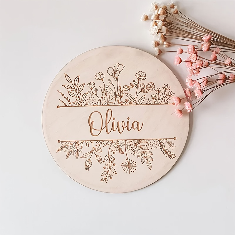Home Decor Rustic - Personalized Floral Engraved Name Plaque, Custom