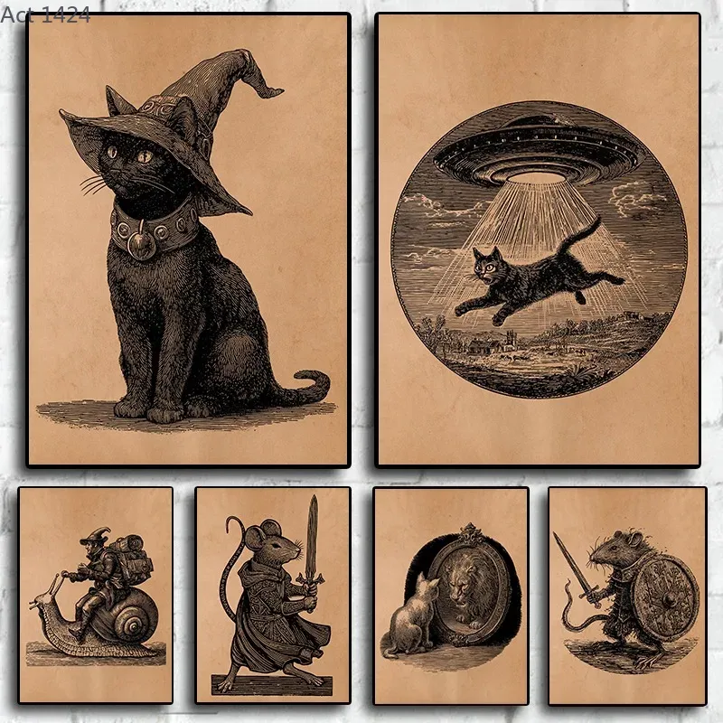 Home Decor Medieval - Antique Style Cat UFO Abduction Alien