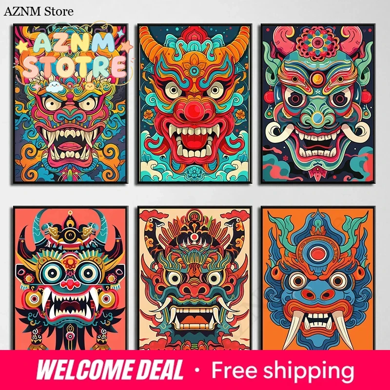 Home Decor Japanese - Japanese Demon Oni Samurai Yokai Mask