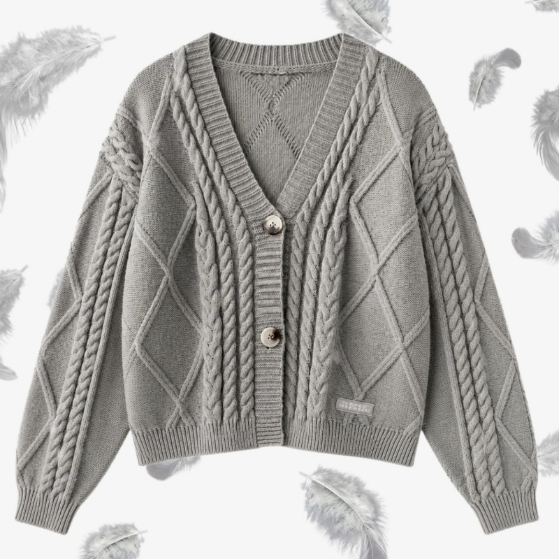 Yarn Home Decor - TTPD Grey Cardigan Women Cosy Cable