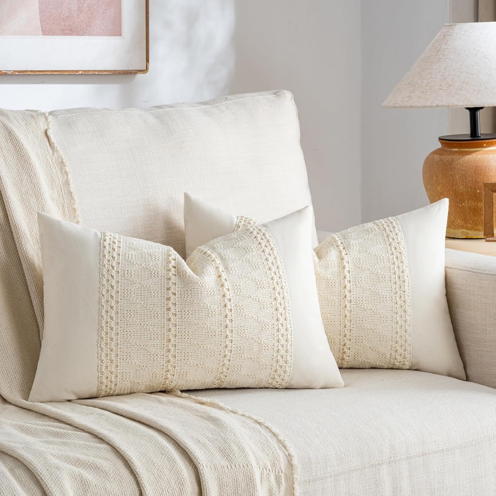 Boho Cream Lumbar Pillow Cover - Decorative Throw Pillow ulasan dan harga
