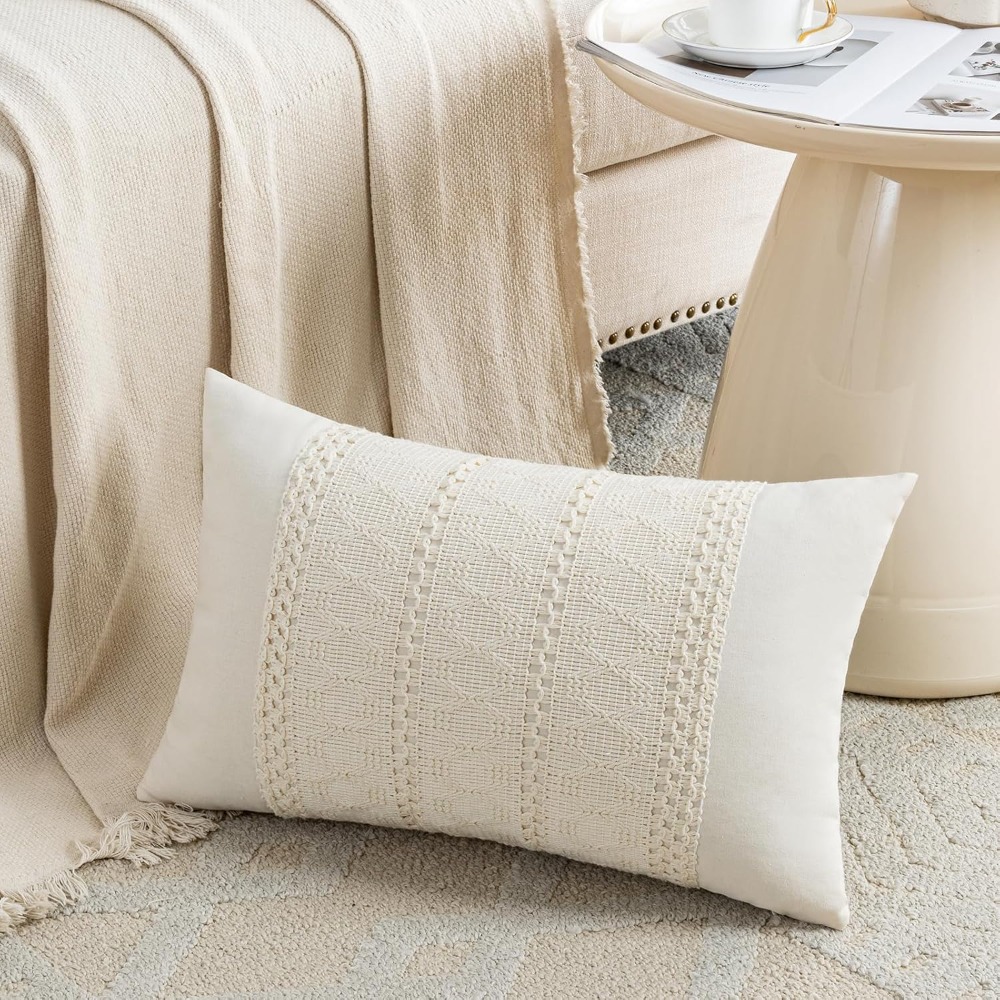 Boho Cream Lumbar Pillow Cover - Decorative Throw Pillow ulasan dan harga