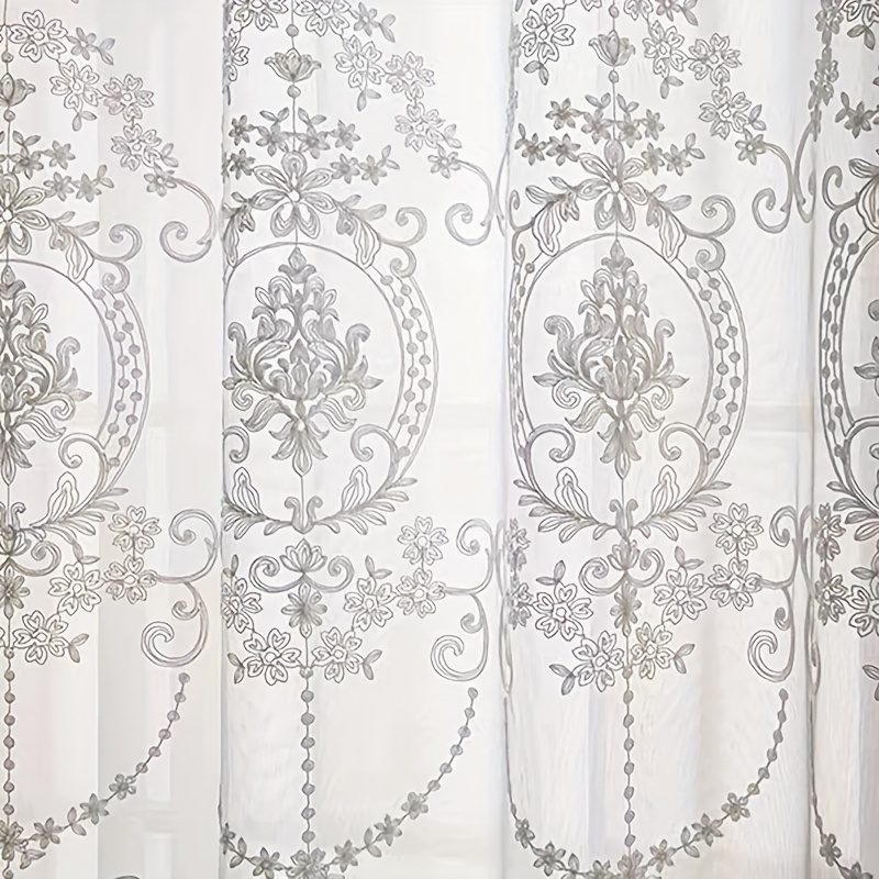 1pc White Embroidered Sheer Cu - Yarn Home Decor ulasan dan harga