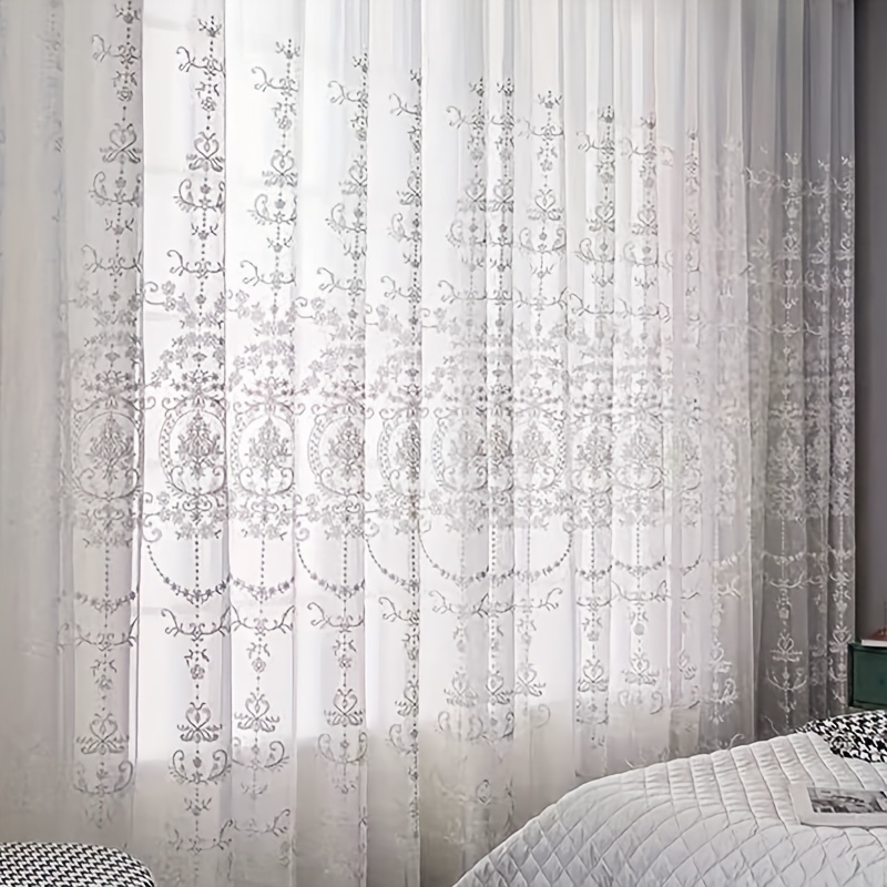 1pc White Embroidered Sheer Cu - Yarn Home Decor ulasan dan harga