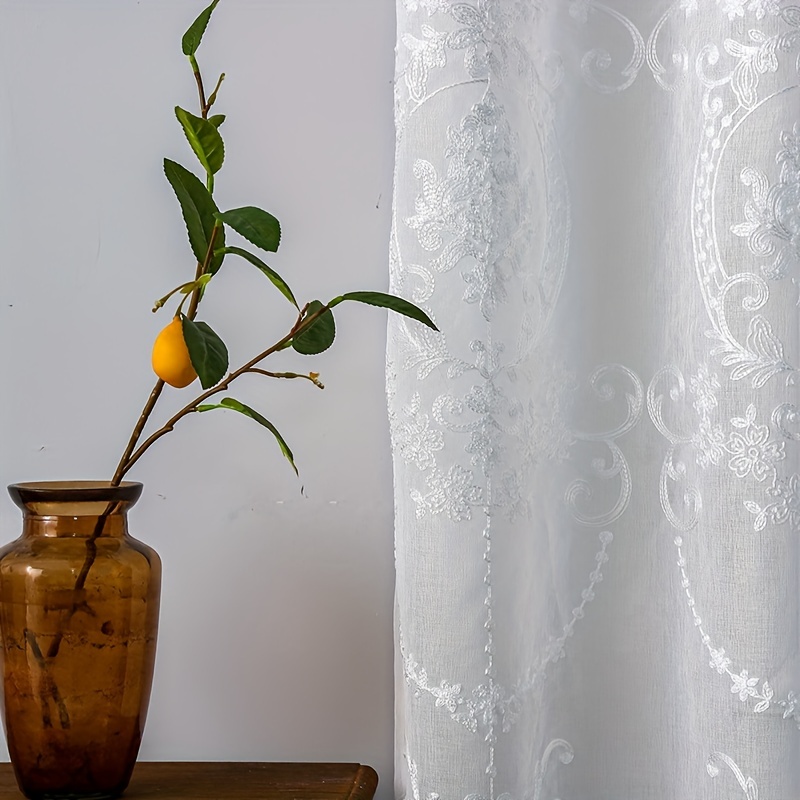 1pc White Embroidered Sheer Cu - Yarn Home Decor ulasan dan harga