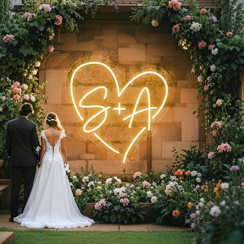 Custom Initials Heart LED Neon - Home Decor Rustic ulasan dan harga
