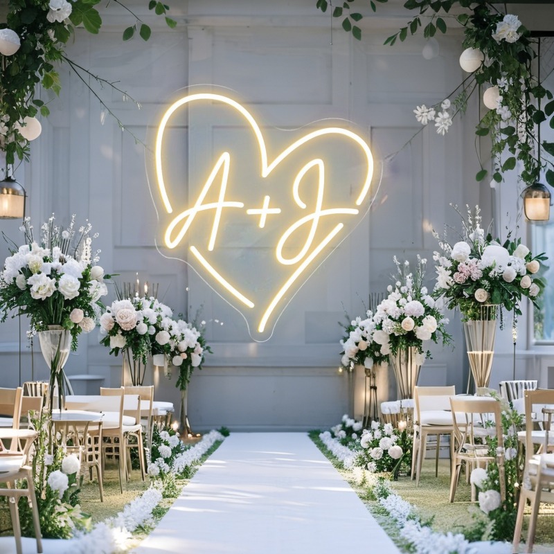Custom Initials Heart LED Neon - Home Decor Rustic ulasan dan harga