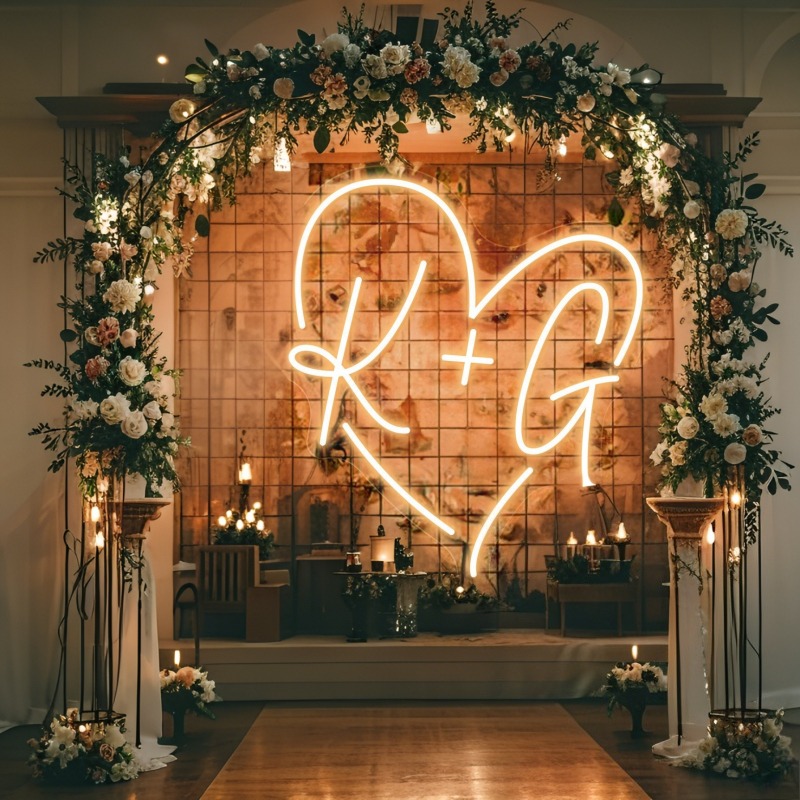 Custom Initials Heart LED Neon - Home Decor Rustic ulasan dan harga