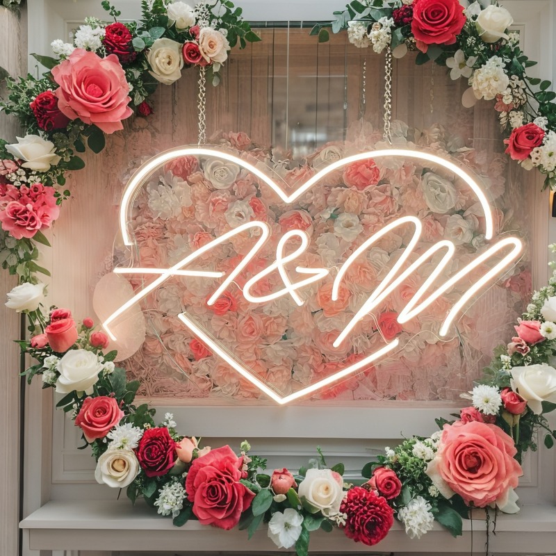 Custom Initials Heart LED Neon - Home Decor Rustic ulasan dan harga