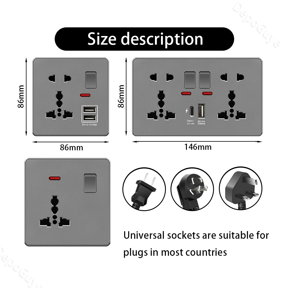 UK 13A with USB Type-c 18W Qui - Home Decor Uk ulasan dan harga