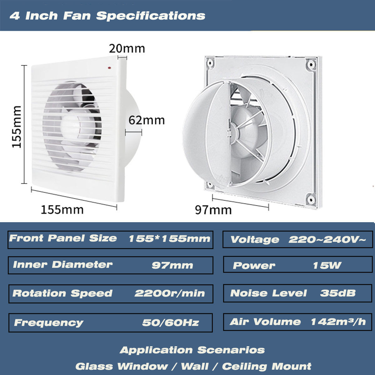 4 Inch Silent Window Mount Exh - Home Decor Uk ulasan dan harga