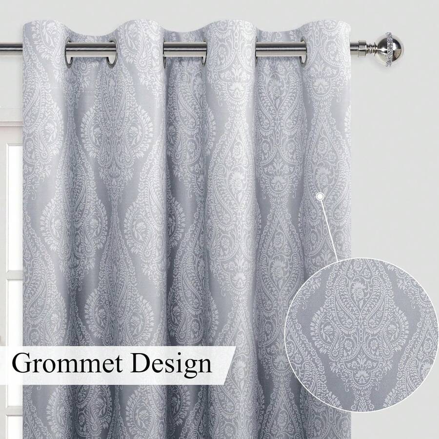 Ombre Blue Damask Pattern Blac - Blackout Curtains ulasan dan harga